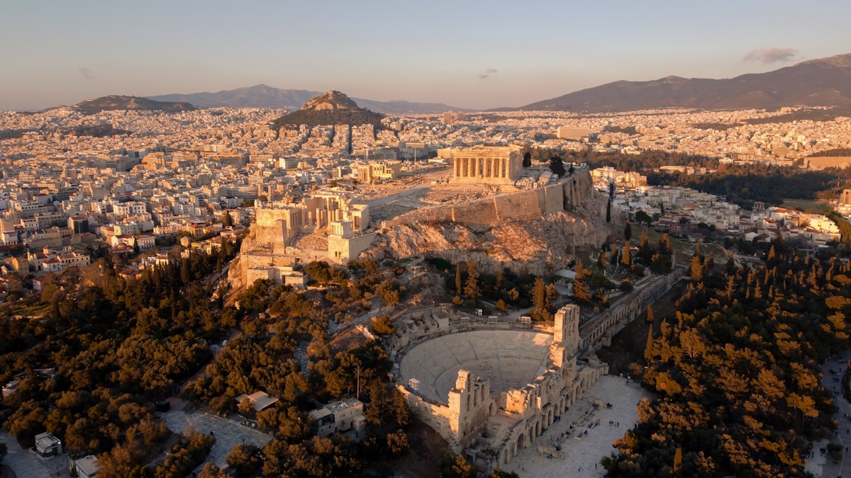 The Acropolis of Athens at sunset with Parthenon visible