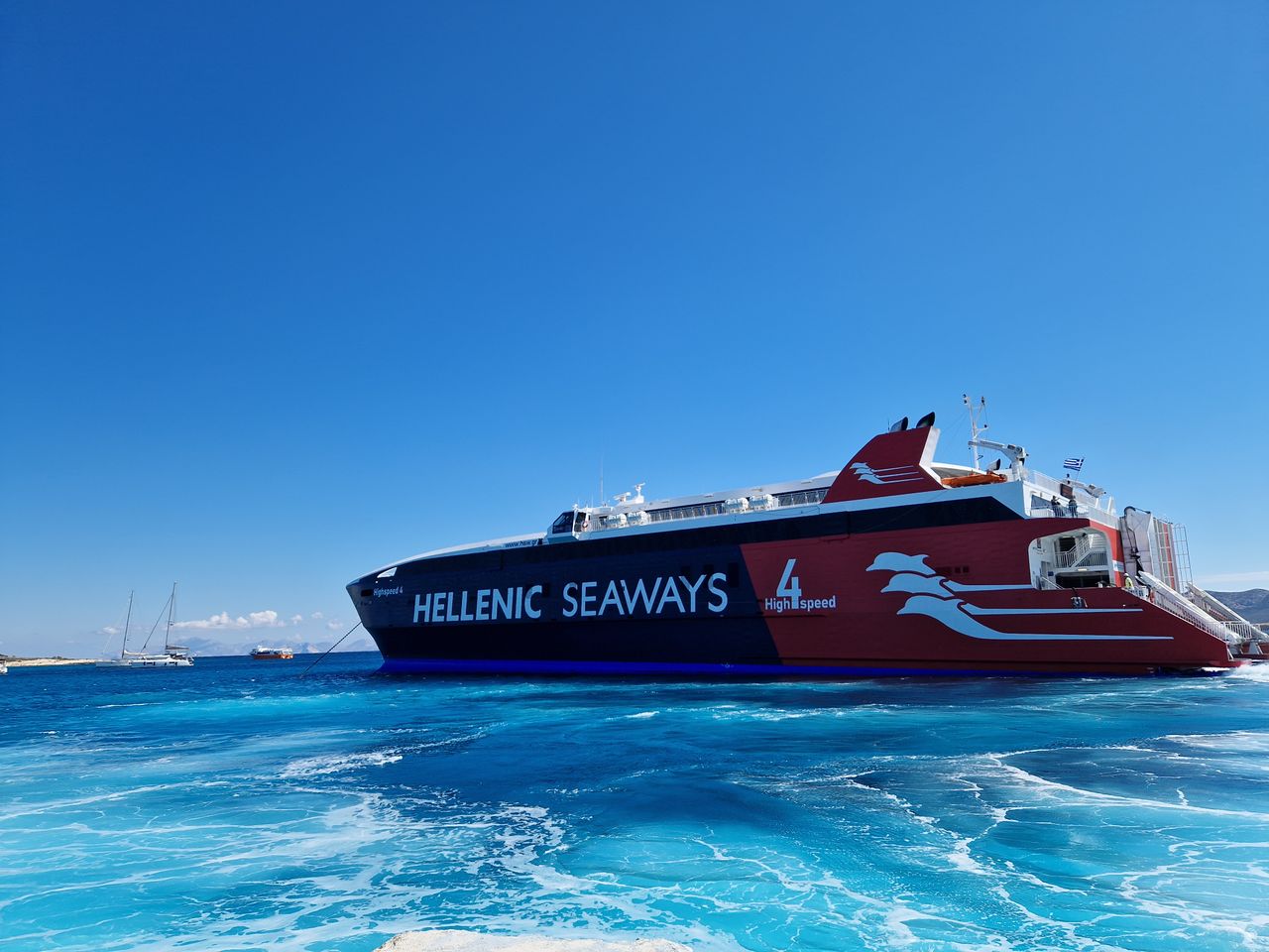 Hellenic Seaways ferry sailing on the Aegean Sea on the route to Crete