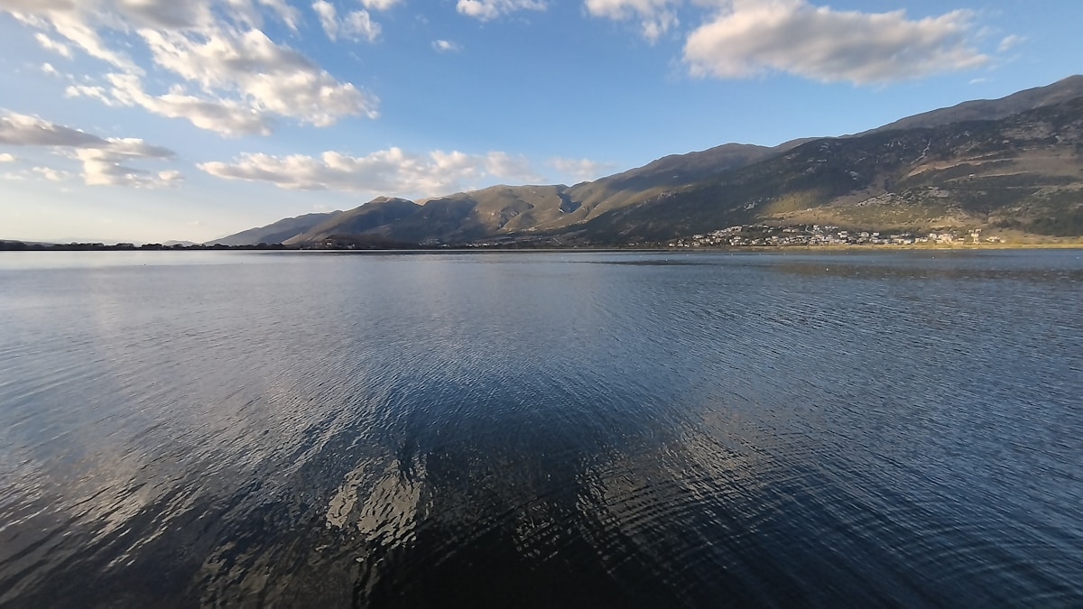 Lake Pamvotis with mountains in the background, Ioannina, Greece